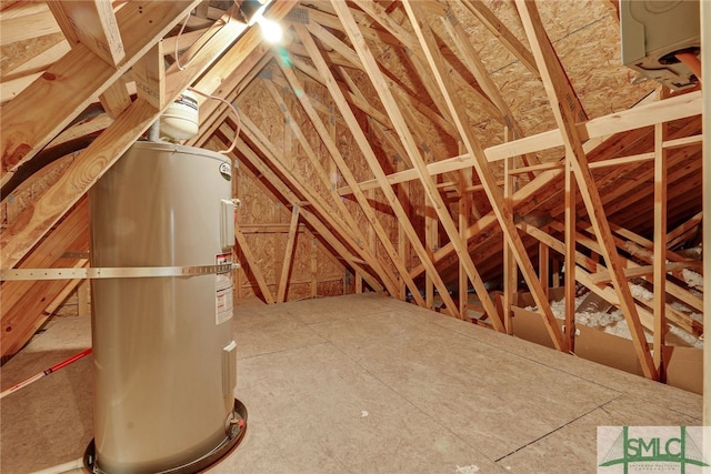 unfinished attic with water heater