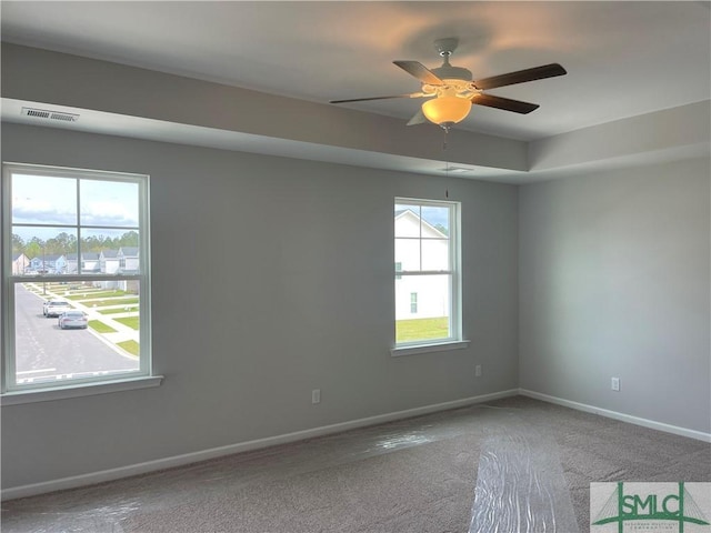 244 Brookline Dr, Savannah, GA 31407 - empty room featuring baseboards, visible vents, carpet floors, and a ceiling fan
