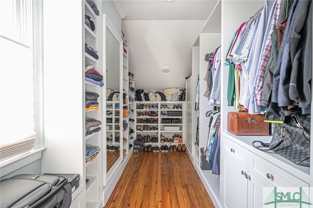 walk in closet featuring hardwood / wood-style flooring