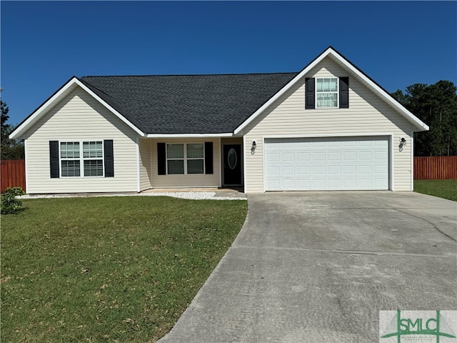 single story home with a front lawn