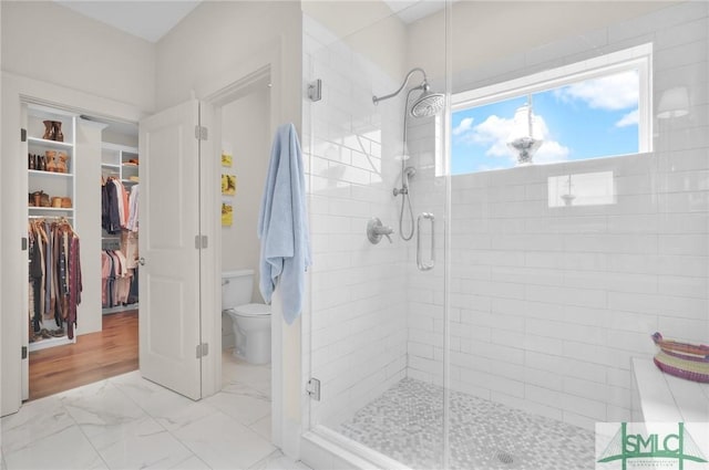 bathroom featuring toilet and walk in shower