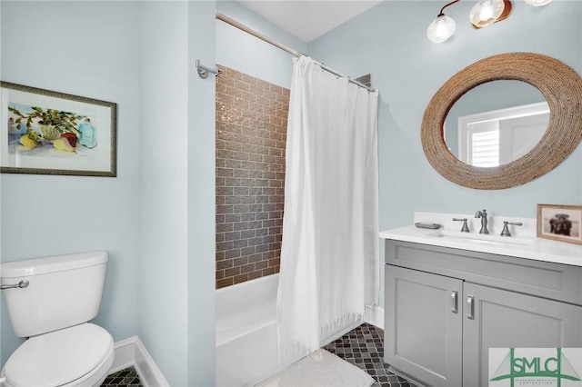 full bathroom with tile patterned flooring, vanity, shower / bath combination with curtain, and toilet