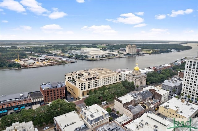 aerial view featuring a water view