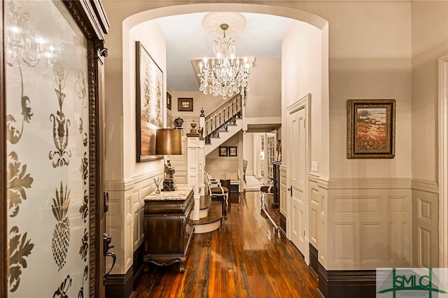 hallway featuring dark wood-type flooring