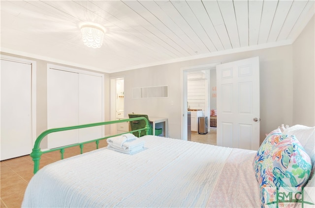 tiled bedroom with wooden ceiling