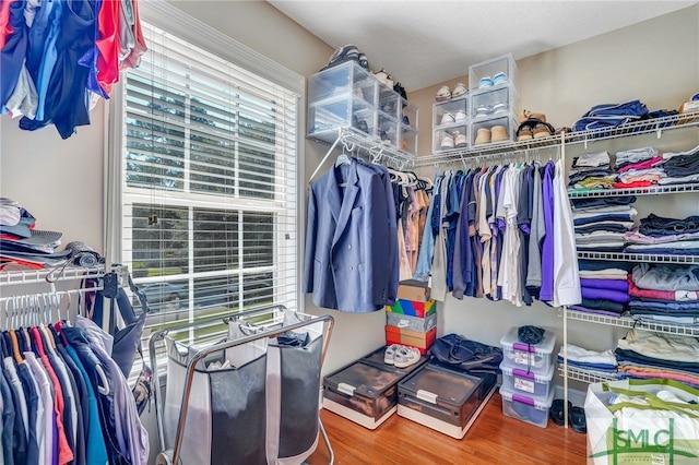 walk in closet featuring wood-type flooring