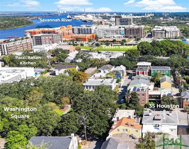 aerial view with a water view