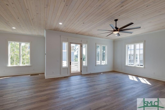 interior space featuring hardwood / wood-style flooring, wood ceiling, and a wealth of natural light