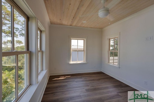 unfurnished sunroom featuring wood ceiling