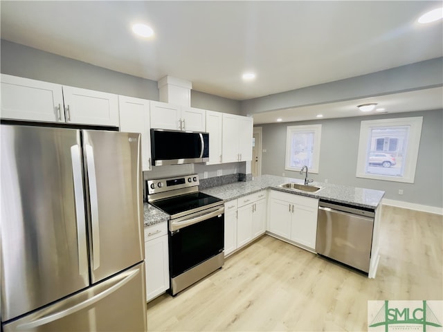 kitchen featuring sink, appliances with stainless steel finishes, and white cabinets