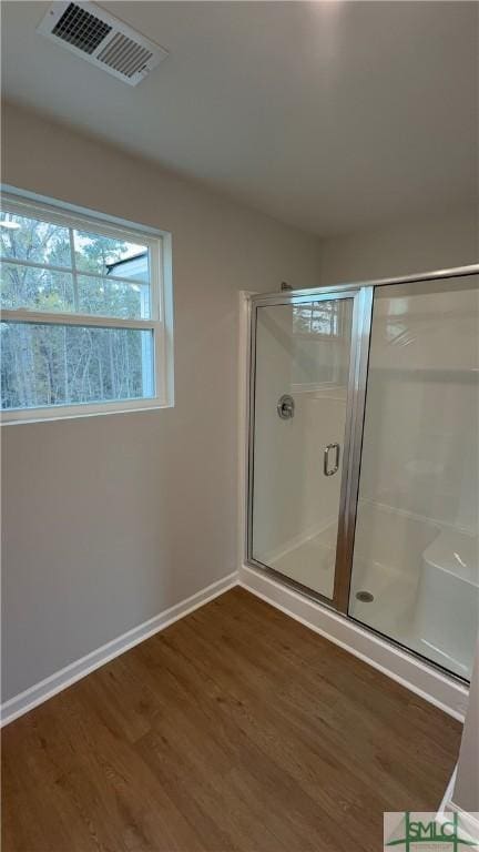 20 Flagler Dr, Savannah, GA 31419 - bathroom with baseboards, visible vents, wood finished floors, and a shower stall