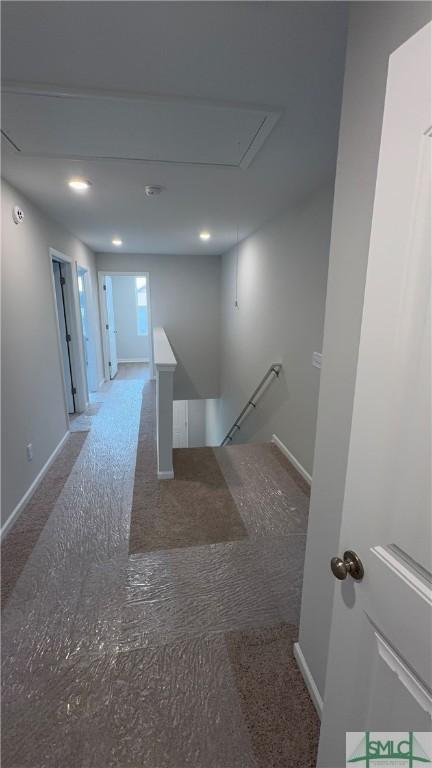20 Flagler Dr, Savannah, GA 31419 - hall featuring an upstairs landing, carpet floors, baseboards, attic access, and recessed lighting