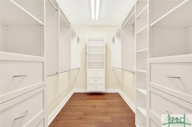 walk in closet featuring hardwood / wood-style flooring