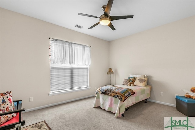 bedroom with carpet floors and ceiling fan