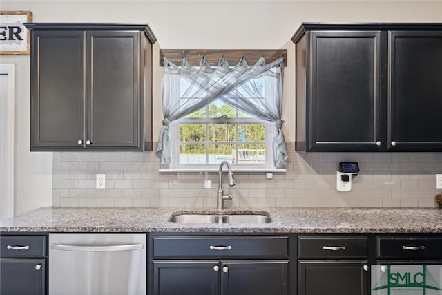 kitchen with sink, stainless steel dishwasher, and tasteful backsplash