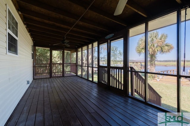 159 E 1st St, Midway, GA 31320 - unfurnished sunroom with ceiling fan and a water view