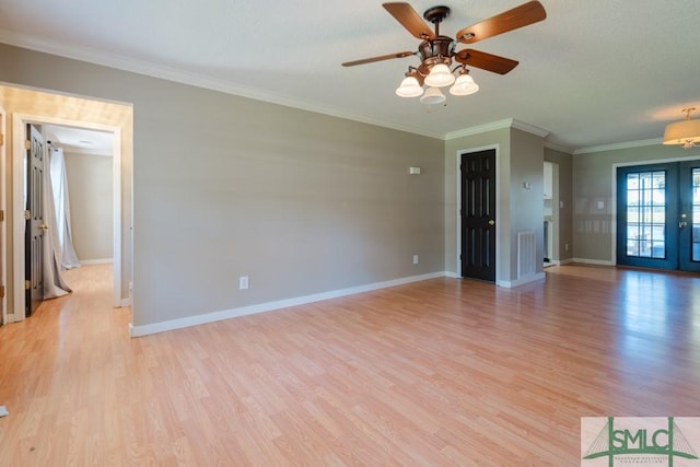 159 E 1st St, Midway, GA 31320 - unfurnished living room featuring light wood-style floors, ceiling fan, and crown molding