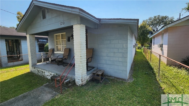 view of outdoor structure with a lawn