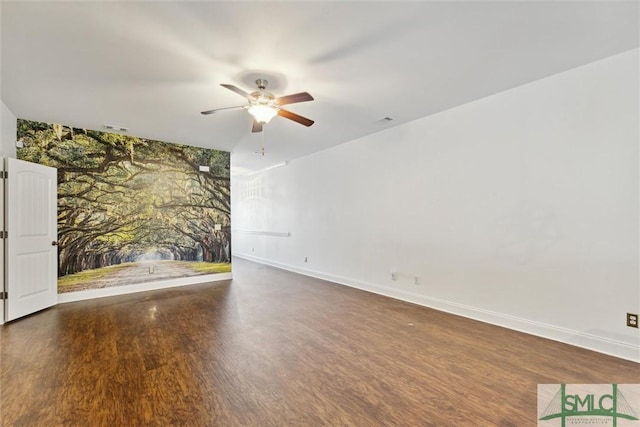 11330 White Bluff Rd Unit 46, Savannah, GA 31419 - unfurnished living room featuring baseboards, a ceiling fan, wood finished floors, and visible vents