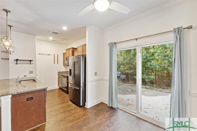 11330 White Bluff Rd Unit 46, Savannah, GA 31419 - kitchen with a sink, dark wood finished floors, stainless steel refrigerator with ice dispenser, and visible vents
