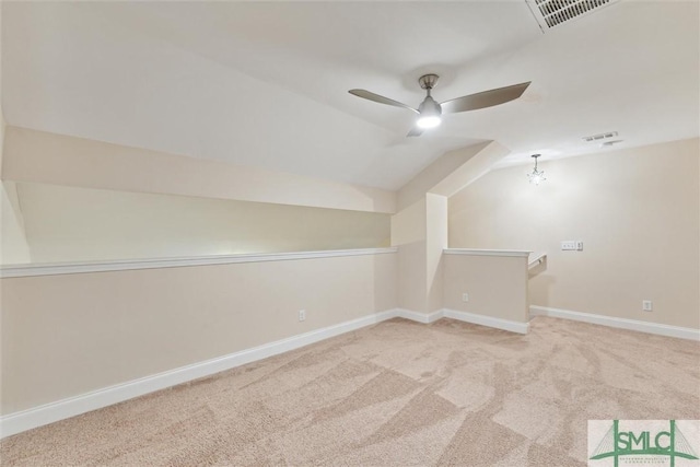 11330 White Bluff Rd Unit 46, Savannah, GA 31419 - additional living space featuring visible vents, a ceiling fan, baseboards, carpet flooring, and vaulted ceiling