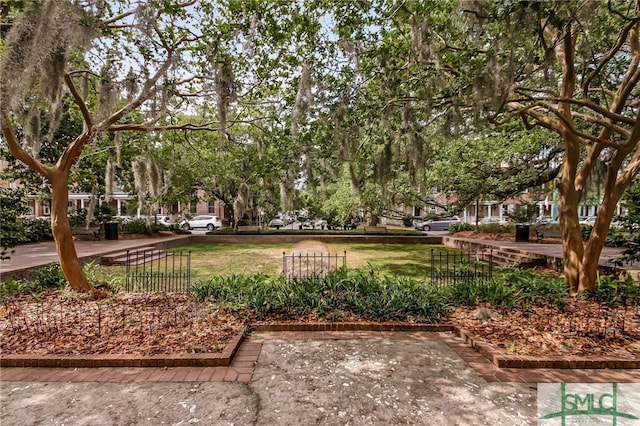 view of property's community with a yard