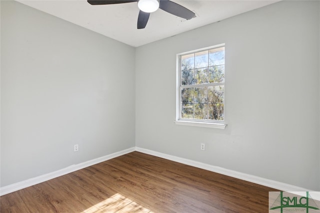 spare room featuring ceiling fan and wood-type flooring