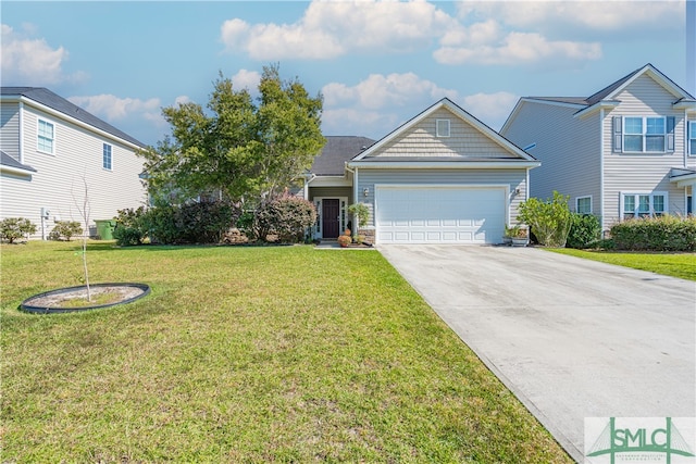 view of front of house featuring a front yard and a garage