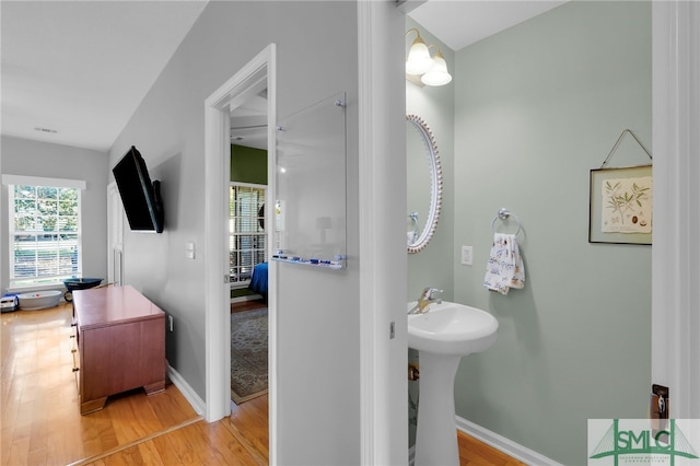 bathroom featuring hardwood / wood-style flooring and sink