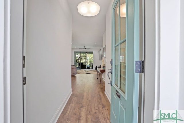 hallway with hardwood / wood-style floors