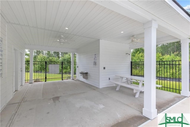 view of patio / terrace featuring ceiling fan