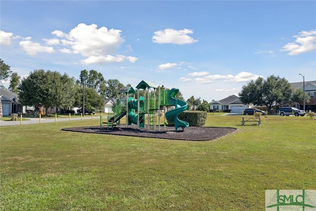 view of play area featuring a yard