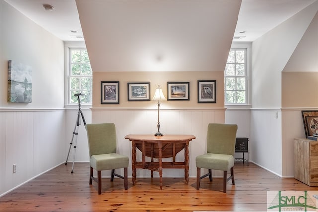 living area featuring hardwood / wood-style flooring and plenty of natural light