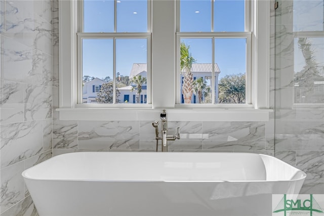 bathroom featuring a healthy amount of sunlight and a tub