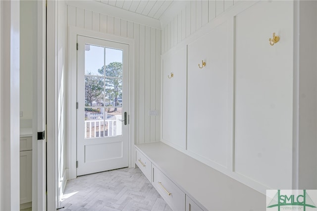 mudroom with light parquet floors