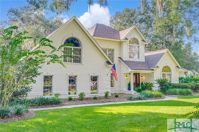 view of front of property with a front lawn