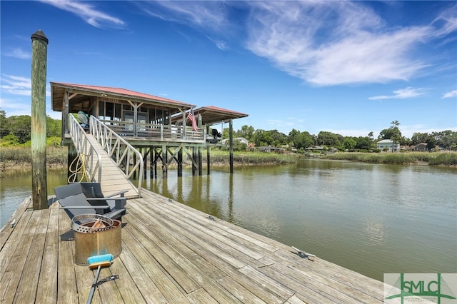 dock area featuring a water view