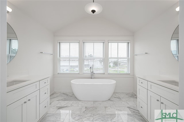 bathroom with vanity, a tub to relax in, and a wealth of natural light