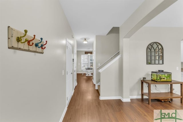 hall with hardwood / wood-style flooring