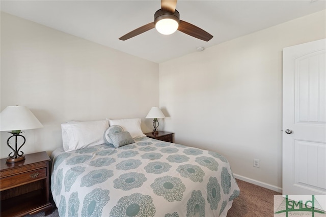 bedroom with carpet floors and ceiling fan