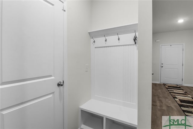 mudroom with dark hardwood / wood-style flooring