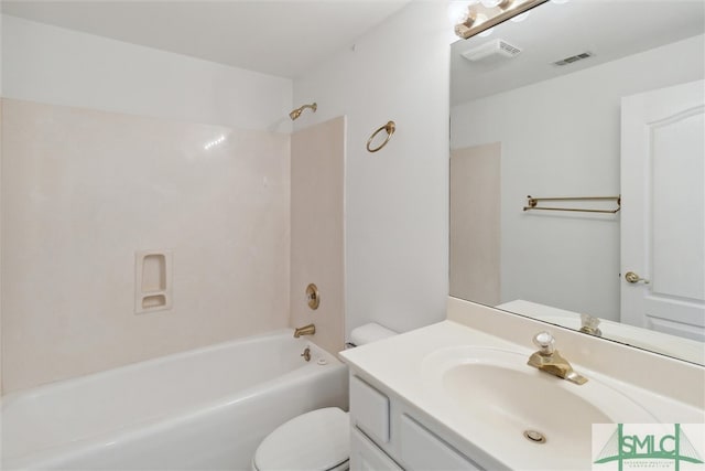 full bathroom featuring vanity, toilet, and shower / bathtub combination