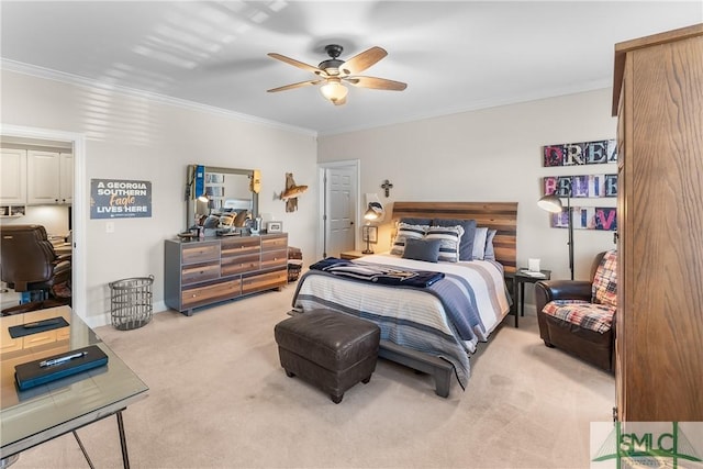 2203 River Oaks Dr, Richmond Hill, GA 31324 - bedroom featuring carpet, crown molding, and a ceiling fan