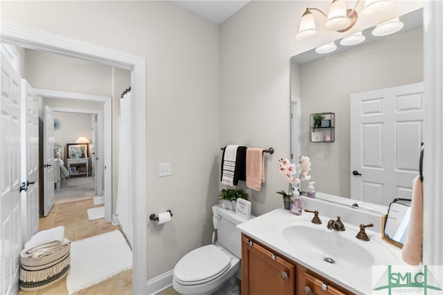 2203 River Oaks Dr, Richmond Hill, GA 31324 - full bath with toilet, vanity, a shower with shower curtain, and tile patterned flooring