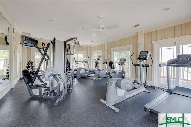 2203 River Oaks Dr, Richmond Hill, GA 31324 - exercise room featuring visible vents and a ceiling fan