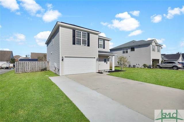 front of property with a garage and a front lawn