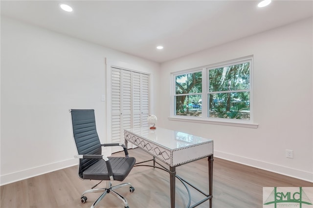 office featuring hardwood / wood-style floors