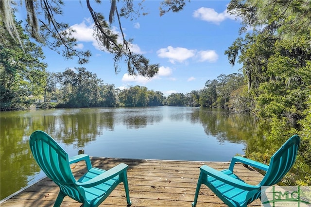 view of dock featuring a water view