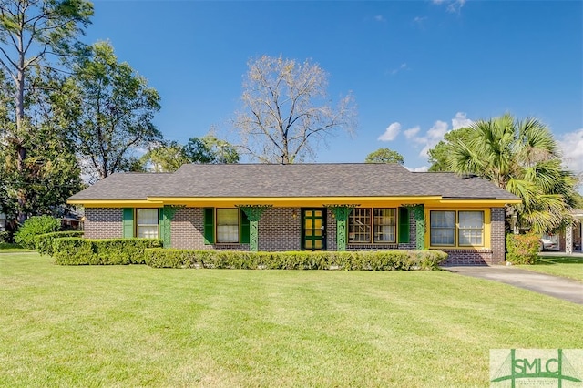 ranch-style house with a front lawn