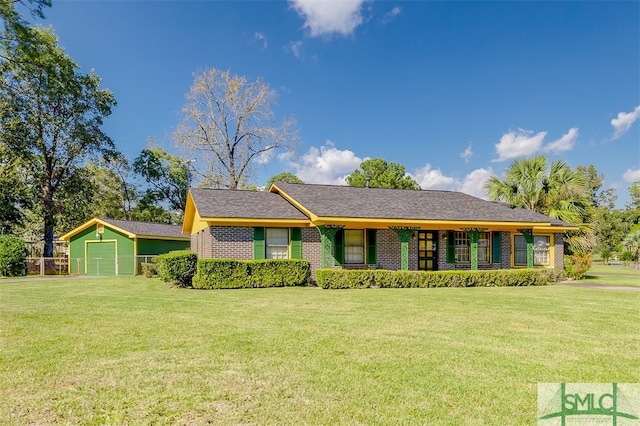 ranch-style house with a front lawn